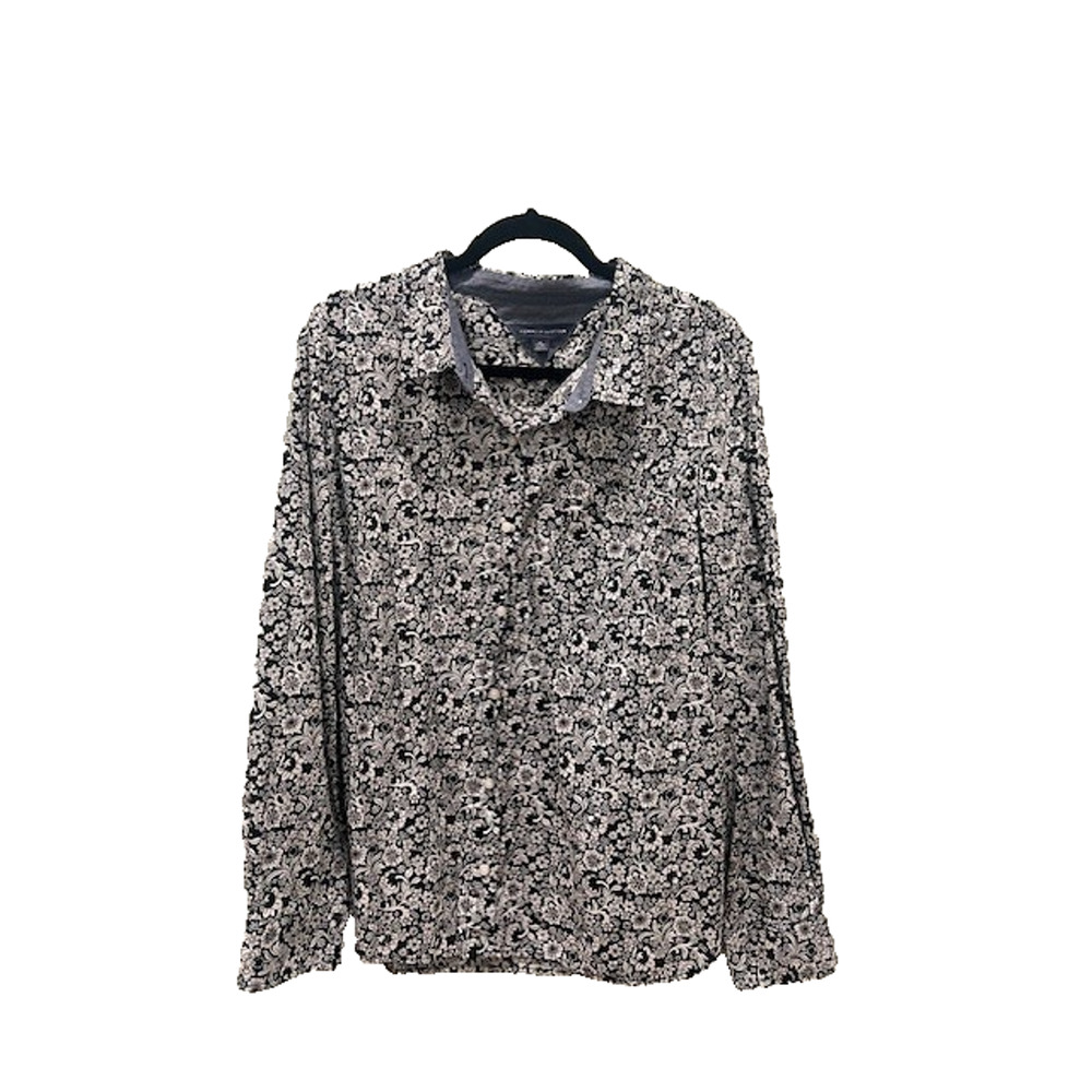 Tommy Hilfiger Navy/White Floral Button Down Long Sleeve Shirt Womans XL